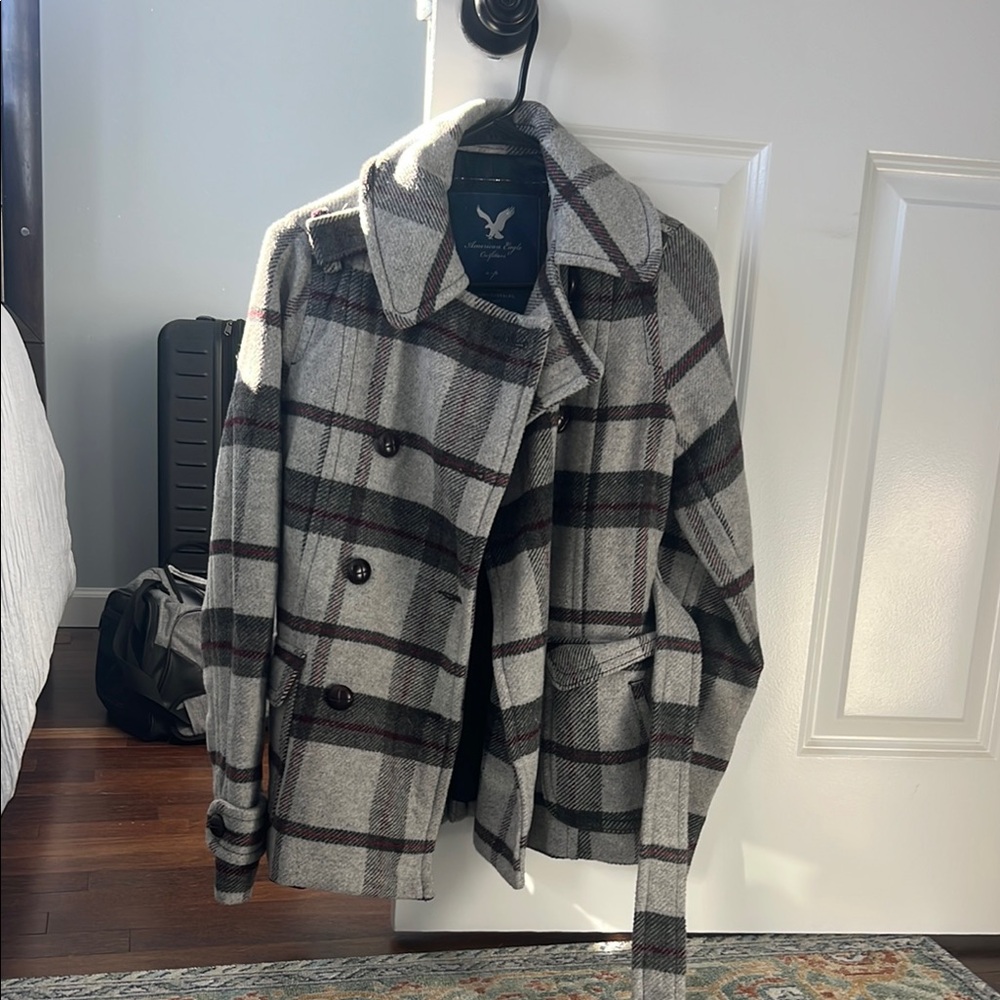 AE Plaid Wool-Blend Peacoat
